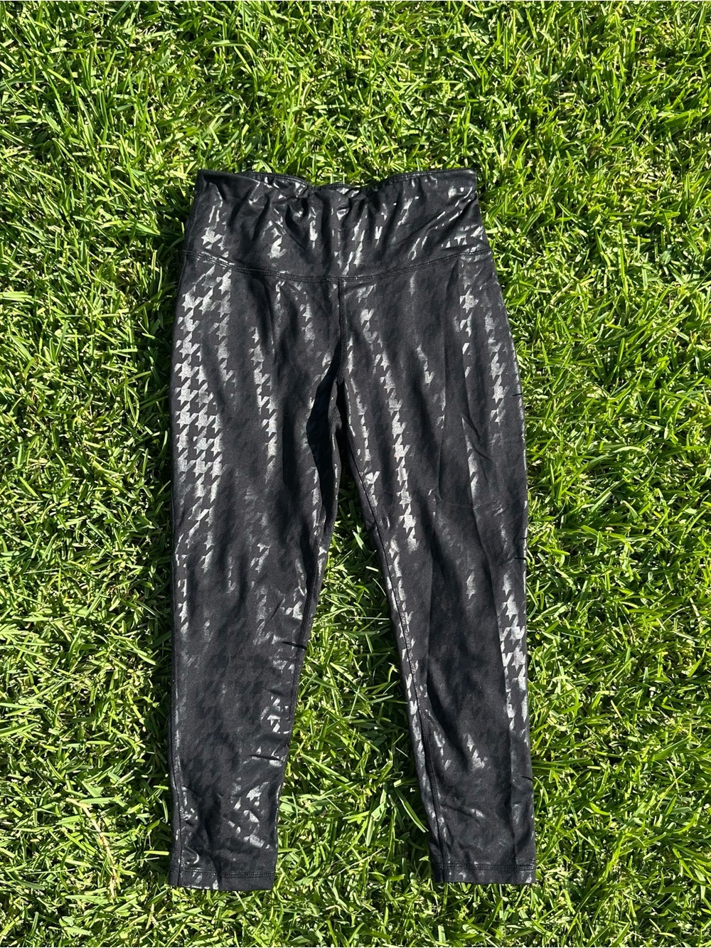 Xersion Black Shiny Houndstooth Active Athletic Leggings Size Large